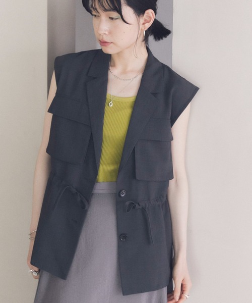 Doux archives（ドゥアルシーヴ）の「テレコタンクトップ（タンクトップ・レディース・ブラウン/グリーン/ブラック/オフホワイト・FREE）」の21枚目の写真