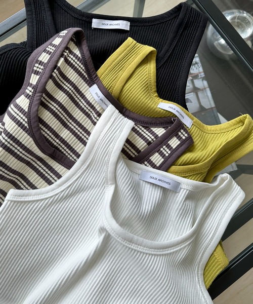 Doux archives（ドゥアルシーヴ）の「テレコタンクトップ（タンクトップ・レディース・ブラウン/グリーン/ブラック/オフホワイト・FREE）」の9枚目の写真