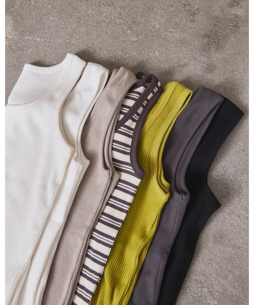 Doux archives（ドゥアルシーヴ）の「テレコタンクトップ（タンクトップ・レディース・ブラウン/グリーン/ブラック/オフホワイト・FREE）」の8枚目の写真