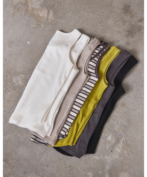 Doux archives（ドゥアルシーヴ）の「テレコタンクトップ（タンクトップ・レディース・ブラウン/グリーン/ブラック/オフホワイト・FREE）」の7枚目の写真