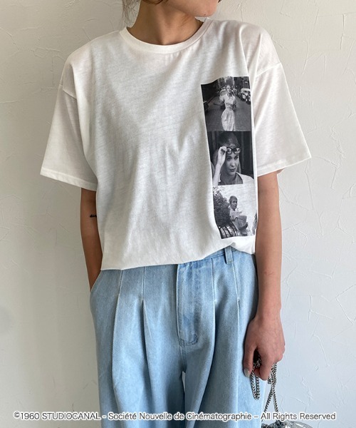 ECLAM(クラム)の「ジャン=リュック・ゴダール映画作品/勝手にしやがれ/プリントTシャツ(Tシャツ/カットソー・レディース・A/B・M)」の5枚目の写真
