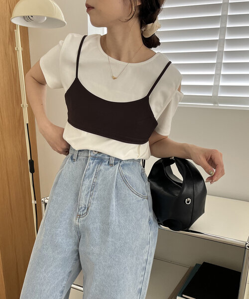CAPRICIEUX LE'MAGE（カプリシューレマージュ）の「【着回し力抜群！】ビスチェSETアシメTシャツ（Tシャツ/カットソー・レディース・シルバー/ホワイト・FREE）」の2枚目の写真