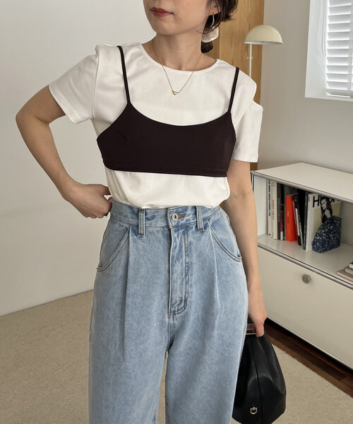 CAPRICIEUX LE'MAGE（カプリシューレマージュ）の「【着回し力抜群！】ビスチェSETアシメTシャツ（Tシャツ/カットソー・レディース・シルバー/ホワイト・FREE）」の3枚目の写真