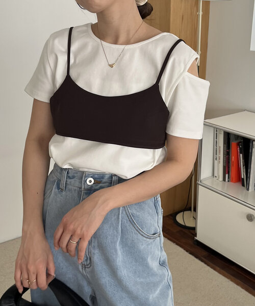 CAPRICIEUX LE'MAGE（カプリシューレマージュ）の「【着回し力抜群！】ビスチェSETアシメTシャツ（Tシャツ/カットソー・レディース・シルバー/ホワイト・FREE）」の5枚目の写真