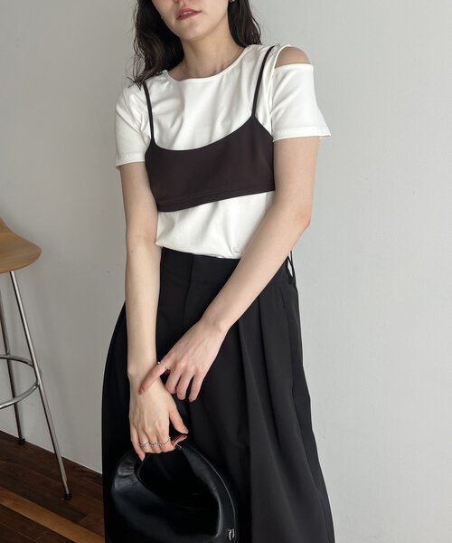 CAPRICIEUX LE'MAGE（カプリシューレマージュ）の「【着回し力抜群！】ビスチェSETアシメTシャツ（Tシャツ/カットソー・レディース・シルバー/ホワイト・FREE）」の14枚目の写真