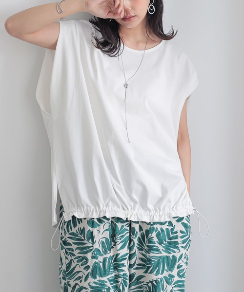 n'OrLABEL(ノアールレーベル)の「【汗じみ防止】ドロストカットソー(Tシャツ/カットソー・レディース・杢グレー/グリーン/オフホワイト・FREE)」の2枚目の写真