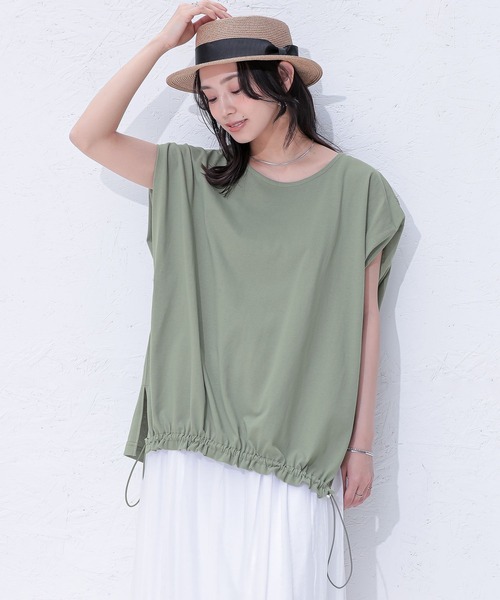 n'OrLABEL(ノアールレーベル)の「【汗じみ防止】ドロストカットソー(Tシャツ/カットソー・レディース・杢グレー/グリーン/オフホワイト・FREE)」の1枚目の写真