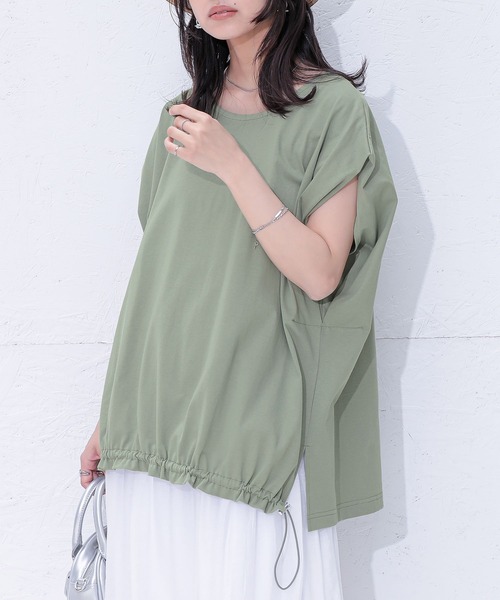 n'OrLABEL(ノアールレーベル)の「【汗じみ防止】ドロストカットソー(Tシャツ/カットソー・レディース・杢グレー/グリーン/オフホワイト・FREE)」の5枚目の写真