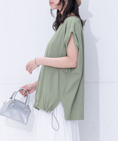n'OrLABEL(ノアールレーベル)の「【汗じみ防止】ドロストカットソー(Tシャツ/カットソー・レディース・杢グレー/グリーン/オフホワイト・FREE)」の6枚目の写真