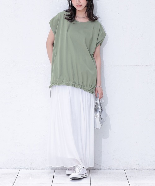 n'OrLABEL(ノアールレーベル)の「【汗じみ防止】ドロストカットソー(Tシャツ/カットソー・レディース・杢グレー/グリーン/オフホワイト・FREE)」の7枚目の写真