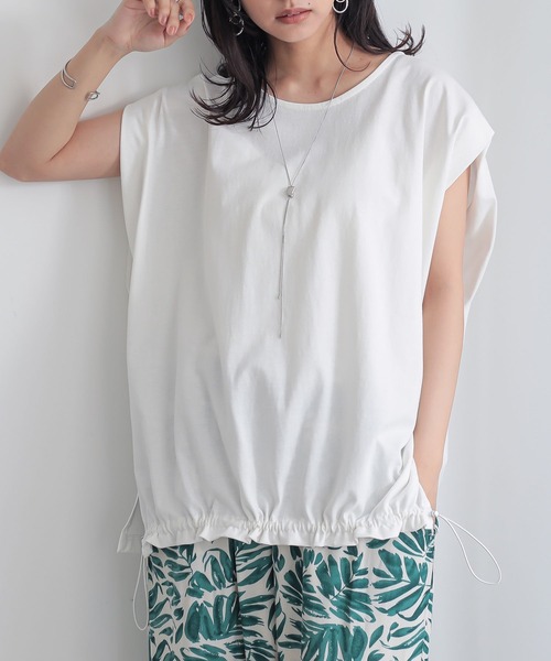n'OrLABEL(ノアールレーベル)の「【汗じみ防止】ドロストカットソー(Tシャツ/カットソー・レディース・杢グレー/グリーン/オフホワイト・FREE)」の10枚目の写真