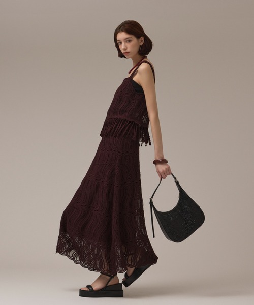 GRACE CONTINENTAL（グレースコンチネンタル）の「クロシェレースキャミ（キャミソール・レディース・ブラウン/キナリ・38/36）」の9枚目の写真