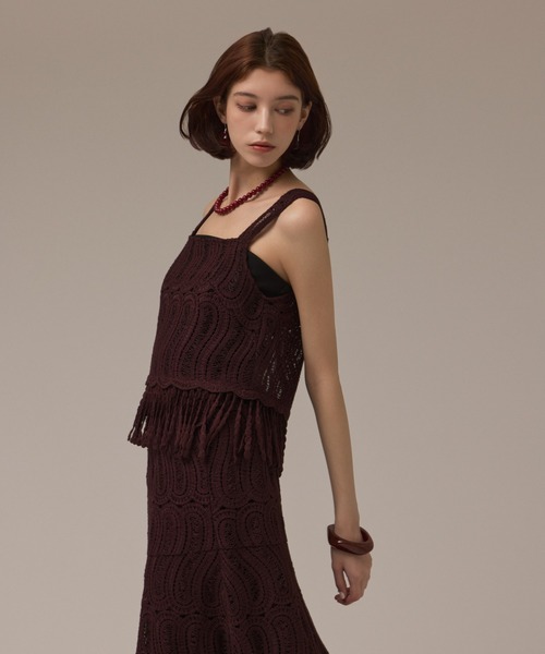 GRACE CONTINENTAL（グレースコンチネンタル）の「クロシェレースキャミ（キャミソール・レディース・ブラウン/キナリ・38/36）」の10枚目の写真