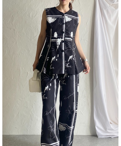 She's Closet(シーズクローゼット)の「花柄フラワープリント&アート柄ストレートセミワイドパンツ/イージーパンツ(その他パンツ・レディース・ベージュ系その他/ベージュ/ネイビー/ブルー系その他/ブラック系その他/ブラック・FREE)」の17枚目の写真