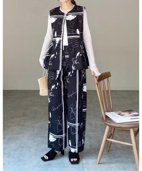 セール】花柄フラワープリント&アート柄ストレートセミワイド