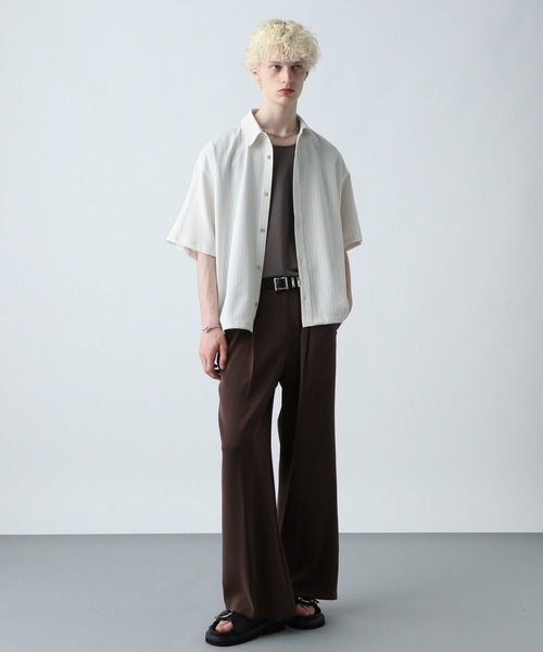 HARE(ハレ)の「ドローコードストライプシャツ(HARE)(シャツ/ブラウス・メンズ・ホワイト/グリーン/ブラック/グレー・FREE)」の6枚目の写真