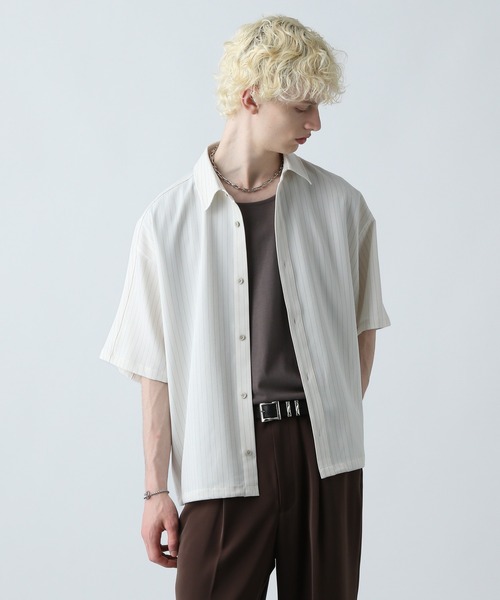 HARE(ハレ)の「ドローコードストライプシャツ(HARE)(シャツ/ブラウス・メンズ・ホワイト/グリーン/ブラック/グレー・FREE)」の13枚目の写真