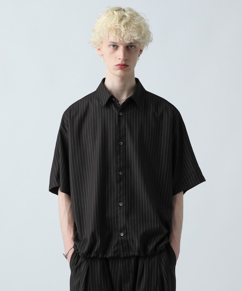 HARE(ハレ)の「ドローコードストライプシャツ(HARE)(シャツ/ブラウス・メンズ・ホワイト/グリーン/ブラック/グレー・FREE)」の16枚目の写真