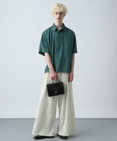 HARE(ハレ)の「ドローコードストライプシャツ(HARE)(シャツ/ブラウス・メンズ・ホワイト/グリーン/ブラック/グレー・FREE)」の11枚目の写真