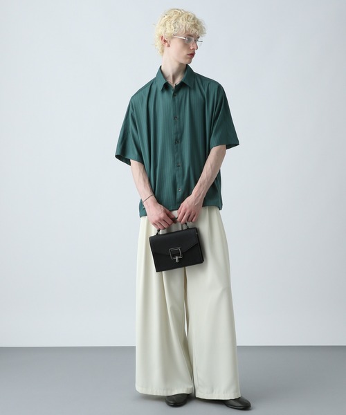 HARE(ハレ)の「ドローコードストライプシャツ(HARE)(シャツ/ブラウス・メンズ・ホワイト/グリーン/ブラック/グレー・FREE)」の12枚目の写真