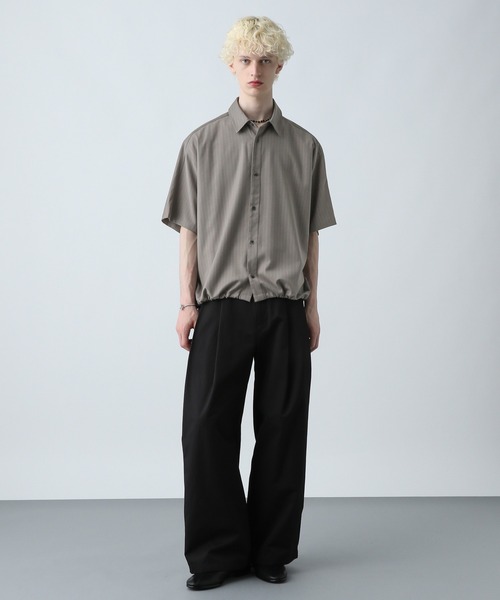 HARE(ハレ)の「ドローコードストライプシャツ(HARE)(シャツ/ブラウス・メンズ・ホワイト/グリーン/ブラック/グレー・FREE)」の8枚目の写真