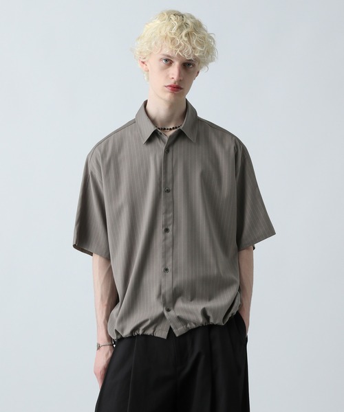 HARE(ハレ)の「ドローコードストライプシャツ(HARE)(シャツ/ブラウス・メンズ・ホワイト/グリーン/ブラック/グレー・FREE)」の14枚目の写真