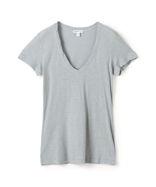 JAMES PERSE(ジェームスパース)の「スラブジャージー VネックTシャツ WUA3695(Tシャツ/カットソー・レディース・ベージュ/チャコールグレー・0/1)」の1枚目の写真
