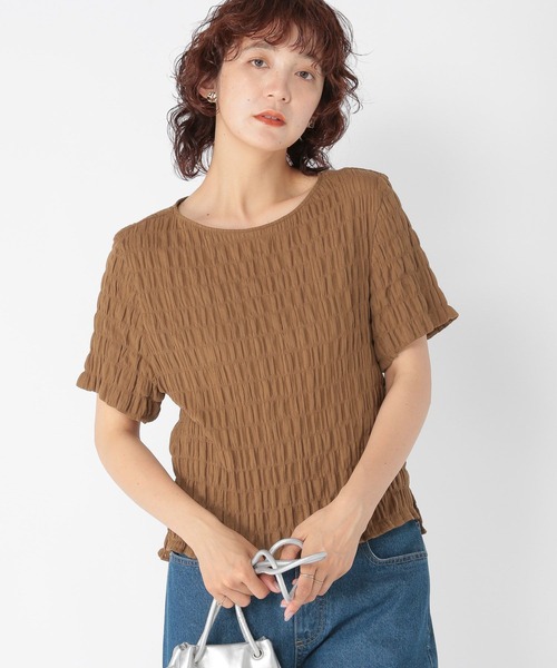 studio CLIP（スタディオクリップ）の「ボートネックシャーリングTブラウス（シャツ/ブラウス・レディース・ブラウン/ライトグリーン/オフホワイト/ブラック・FREE）」の3枚目の写真