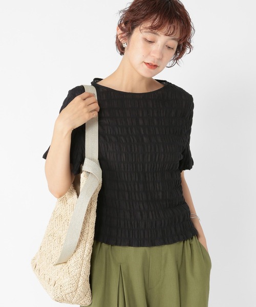 studio CLIP（スタディオクリップ）の「ボートネックシャーリングTブラウス（シャツ/ブラウス・レディース・ブラウン/ライトグリーン/オフホワイト/ブラック・FREE）」の10枚目の写真