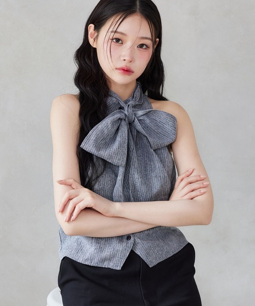 one after another NICE CLAUP(ワンアフターアナザーナイスクラップ)の「アメスリリボンブラウス(シャツ/ブラウス・レディース・ネイビー/オフホワイト/チャコールグレー・FREE)」の17枚目の写真