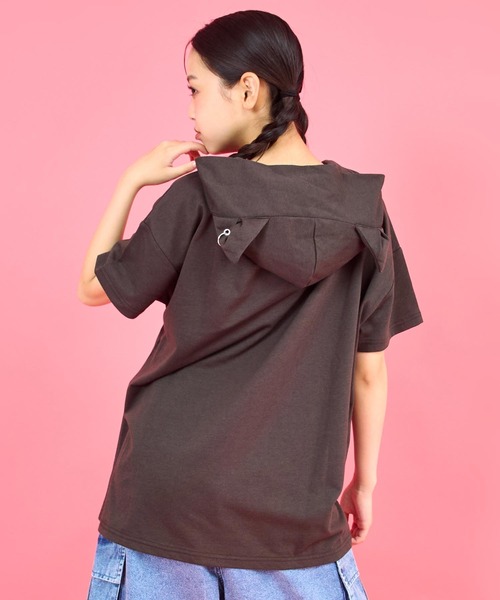 ANAP GiRL(アナップガール)の「ネコミミリング付 スーパービッグ ミニ裏毛 トップス(パーカー・キッズ・ブラック/ライトグレー・M/S/XS)」の5枚目の写真