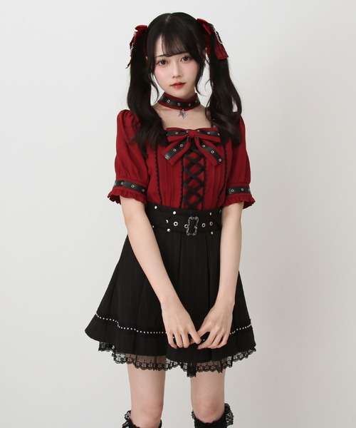 DearMyLove(ディアマイラブ)の「蝶々チャームチョーカーレースアップハトメブレードブラウス(シャツ/ブラウス・レディース・パープル/ホワイト/ボルドー/ブラック・3L/LARGE/MEDIUM/LL)」の22枚目の写真