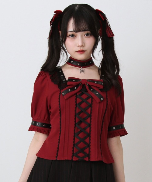 DearMyLove(ディアマイラブ)の「蝶々チャームチョーカーレースアップハトメブレードブラウス(シャツ/ブラウス・レディース・パープル/ホワイト/ボルドー/ブラック・3L/LARGE/MEDIUM/LL)」の21枚目の写真