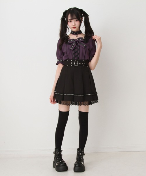 DearMyLove(ディアマイラブ)の「蝶々チャームチョーカーレースアップハトメブレードブラウス(シャツ/ブラウス・レディース・パープル/ホワイト/ボルドー/ブラック・3L/LARGE/MEDIUM/LL)」の20枚目の写真