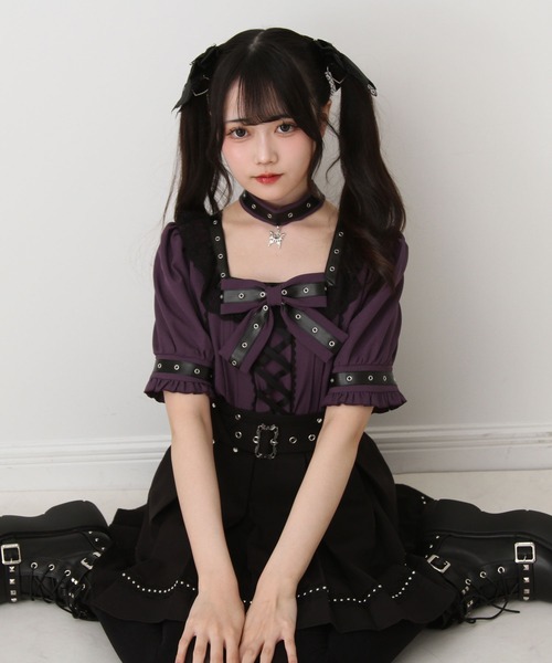 DearMyLove(ディアマイラブ)の「蝶々チャームチョーカーレースアップハトメブレードブラウス(シャツ/ブラウス・レディース・パープル/ホワイト/ボルドー/ブラック・3L/LARGE/MEDIUM/LL)」の17枚目の写真