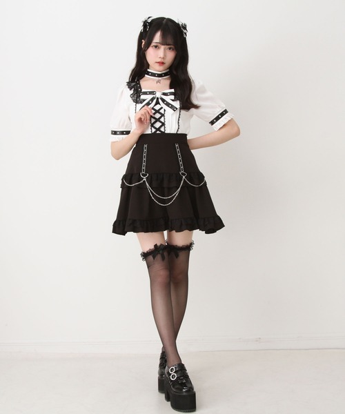 DearMyLove(ディアマイラブ)の「蝶々チャームチョーカーレースアップハトメブレードブラウス(シャツ/ブラウス・レディース・パープル/ホワイト/ボルドー/ブラック・3L/LARGE/MEDIUM/LL)」の16枚目の写真