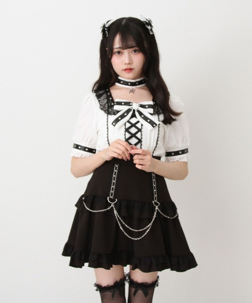 DearMyLove(ディアマイラブ)の「蝶々チャームチョーカーレースアップハトメブレードブラウス(シャツ/ブラウス・レディース・パープル/ホワイト/ボルドー/ブラック・3L/LARGE/MEDIUM/LL)」の14枚目の写真