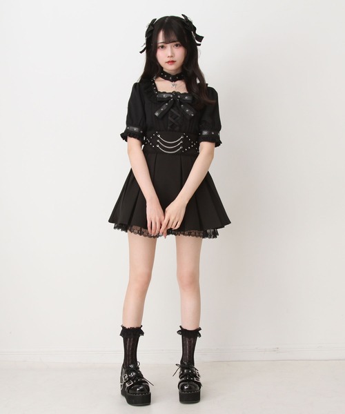 DearMyLove(ディアマイラブ)の「蝶々チャームチョーカーレースアップハトメブレードブラウス(シャツ/ブラウス・レディース・パープル/ホワイト/ボルドー/ブラック・3L/LARGE/MEDIUM/LL)」の12枚目の写真