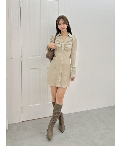 新作 EATME オープンカラーワンピースグレー オープンカラーマキシワンピース[品番：MKSW0035173]｜EATME