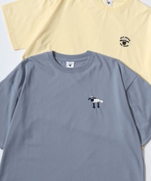 Shaun the Sheep/ひつじのショーン ワンポイント刺繍 バックプリント ポケット付き ワイドシルエット半袖Tシャツ