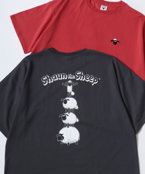 MARUKAWA（マルカワ）の「Shaun the Sheep/ひつじのショーン ワンポイント刺繍 バックプリント ポケット付き ワイドシルエット半袖Tシャツ（Tシャツ/カットソー・レディース・レッド/オフホワイト/イエロー/サックスブルー/カーキ/アッシュグレー/ネイビー/チャコール・M/L）」の4枚目の写真