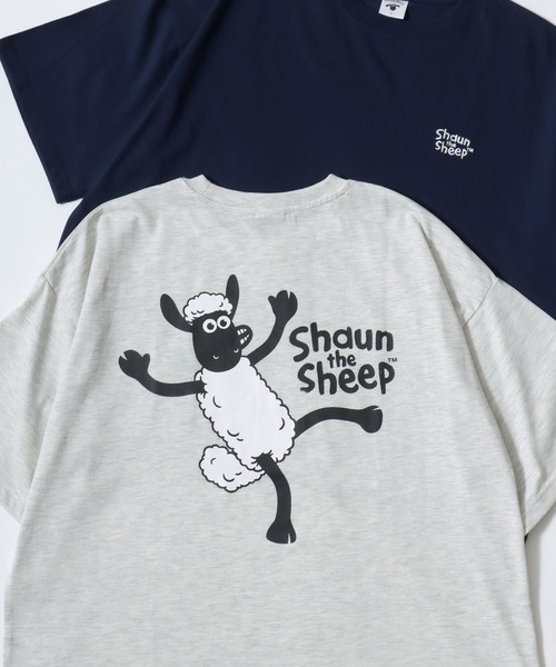 MARUKAWA（マルカワ）の「Shaun the Sheep/ひつじのショーン ワンポイント刺繍 バックプリント ポケット付き ワイドシルエット半袖Tシャツ（Tシャツ/カットソー・レディース・レッド/オフホワイト/イエロー/サックスブルー/カーキ/アッシュグレー/ネイビー/チャコール・M/L）」の3枚目の写真