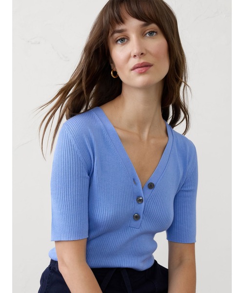 BANANA REPUBLIC FACTORY STORE(バナナリパブリック ファクトリーストア)の「BANANA REPUBLIC FACTORY STORE リブ編み ヘンリートップ(ニット/セーター・レディース・ブルー/ブラック/オレンジ/レッド系その他/ホワイト・XS/M/S/L)」の2枚目の写真