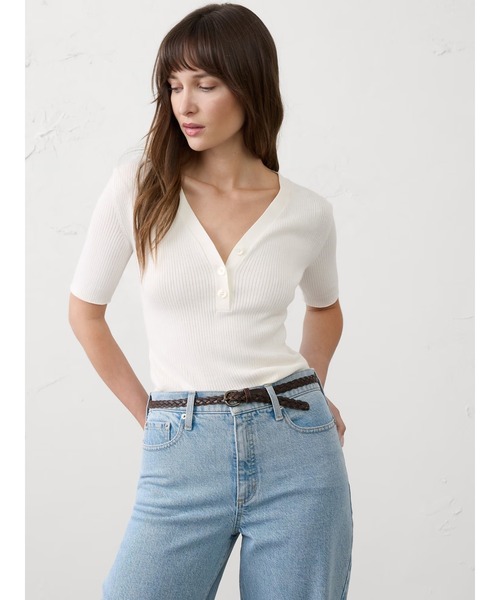 BANANA REPUBLIC FACTORY STORE(バナナリパブリック ファクトリーストア)の「BANANA REPUBLIC FACTORY STORE リブ編み ヘンリートップ(ニット/セーター・レディース・ブルー/ブラック/オレンジ/レッド系その他/ホワイト・XS/M/S/L)」の1枚目の写真