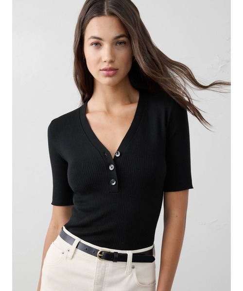 BANANA REPUBLIC FACTORY STORE(バナナリパブリック ファクトリーストア)の「BANANA REPUBLIC FACTORY STORE リブ編み ヘンリートップ(ニット/セーター・レディース・ブルー/ブラック/オレンジ/レッド系その他/ホワイト・XS/M/S/L)」の3枚目の写真