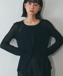 フロントスリット長袖シアートップス