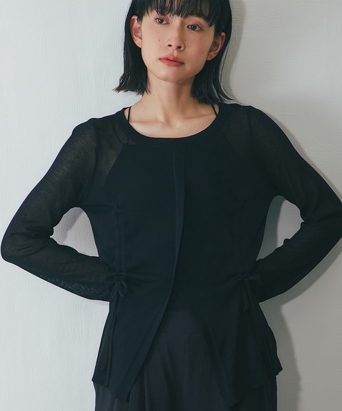 ANOTHER S(アナザーエス)の「フロントスリット長袖シアートップス(Tシャツ/カットソー・レディース・ベージュ/ホワイト/ブラック・FREE)」の1枚目の写真