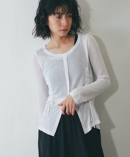 ANOTHER S(アナザーエス)の「フロントスリット長袖シアートップス(Tシャツ/カットソー・レディース・ベージュ/ホワイト/ブラック・FREE)」の5枚目の写真