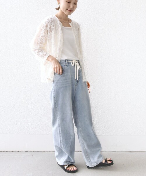 WEB限定】〈手洗い可能〉チュール フェザー レース 羽織（シャツ