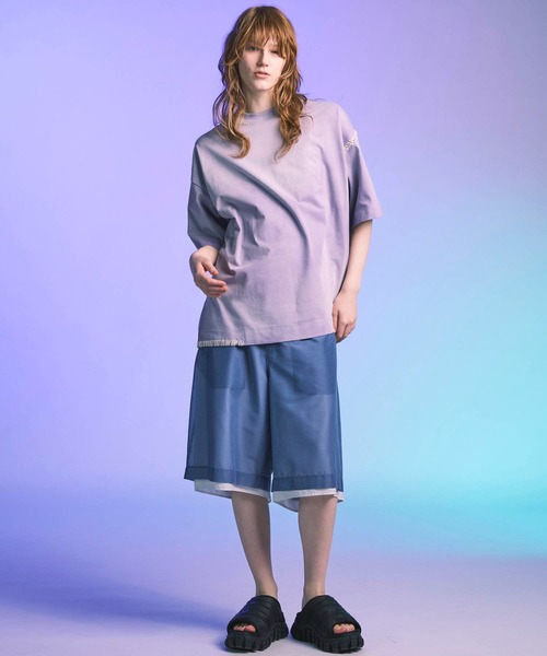 MAISON SPECIAL(メゾンスペシャル)の「《UNISEX》Over-Dye Embroidery Prime-Over Stitch Design T-Shirt/オーバーダイエンブロイダリープライムオーバーステッチデザインTシャツ【MAISON SPECIAL/メゾンスペシャル】(Tシャツ/カットソー・メンズ・ブラック/ラベンダー・0/1/2)」の4枚目の写真